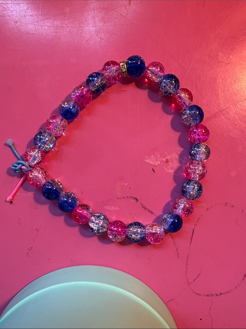 Girls Beaded Stretch Bracelet - Pink & Blue Sparkle